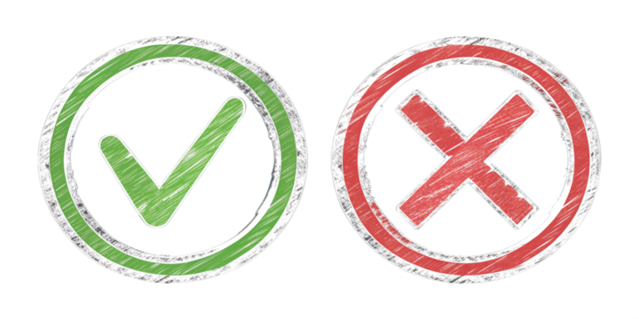 Check mark and cross mark vector illustration for correct and incorrect choices and decisions design