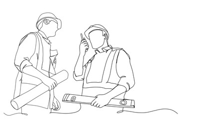 Line Art Drawing of a Construction Architect Working at a Site