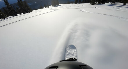 Snowboarder carving fresh snow