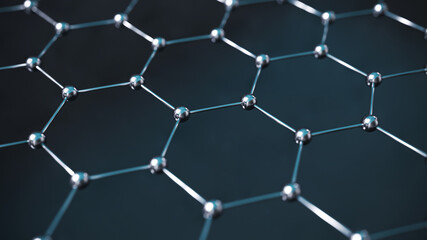 Fototapeta premium Close-Up View of Graphene Atomic Structure – Hexagonal Carbon Lattice in Nanotechnology Material Science Visualization