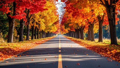 Naklejka premium 紅葉舞う秋の並木道