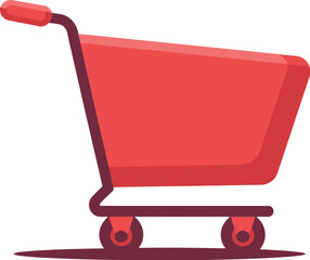A simple illustration of a red shopping cart on a plain white background view