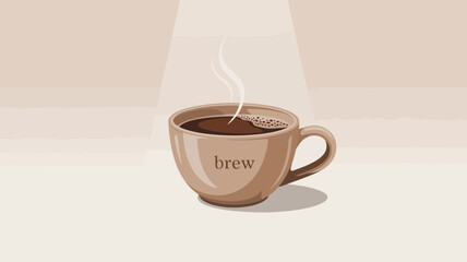 A steaming cup of coffee with the word brew on it under a spotlight illustration