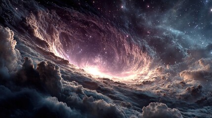 Celestial swirl of clouds and cosmic light
