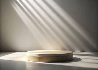 simple round podium with sunlight casting shadows creating minimalist atmosphere and feeling of emptiness and calm