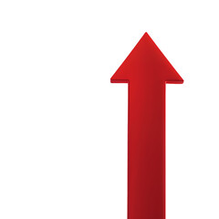 Bold 3D red arrow pointing upward with smooth design and subtle shadow, isolated on white background for progress and growth concept