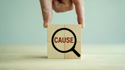 Discover the cause with a magnifying glass on wooden blocks