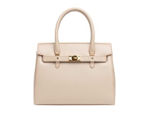 Elegant Nude Beige Leather Handbag with Gold Clasp – Isolated on Transparent Background