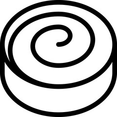 Minimalist black and white vector illustration of a sweet bun with a spiral pattern, representing bakery goods and desserts