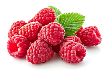Ripe Raspberries Close Up Fresh Red Berries Isolated on White Background