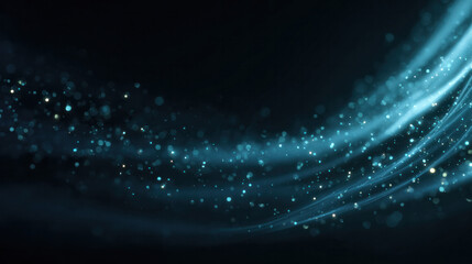 Fototapeta premium abstract cinematic blue light leaks flowing from left to right, soft gradient glow, bokeh particles, dark background, ultra-realistic lighting, smooth motion illusion