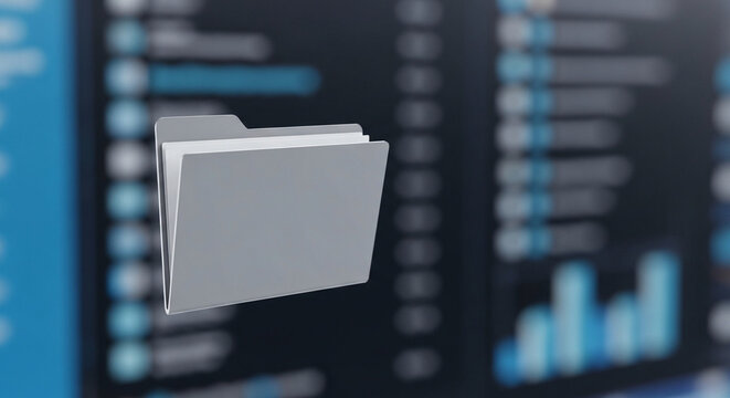 Digital Folder Icon with Blurred Data Background: Data Management & File Organization
