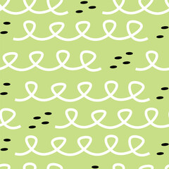 abstract green spirals, zigzag, doodles seamless pattern. Vector Illustration for printing, covers and packaging. Image can be used for greeting cards and textile. Isolated on white background.
