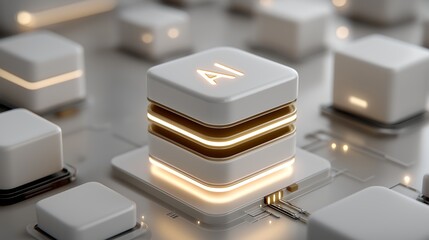 Futuristic Minimalist 3D Icons of Artificial Intelligence Concepts in Clean Vector Style and Soft Pastel Tech Colors, wallpaper, artificial intelligence wallpaper, background AI, AI Wallpaper