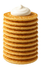 Matte-finish pottery plate with a stack of fluffy blueberry pancakes drizzled with syrup