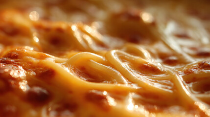 macro shot, stretchy melted mozzarella forming cheesy strands over bubbling sauce, fresh texture and golden highlights