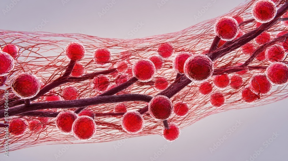 Aufkleber stunning macro photography of blood in motion illustrating a swarm of red blood cells navigating thr
