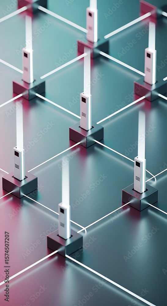 Poster futuristic grid network depicting digital connectivity and technological data transfer concept