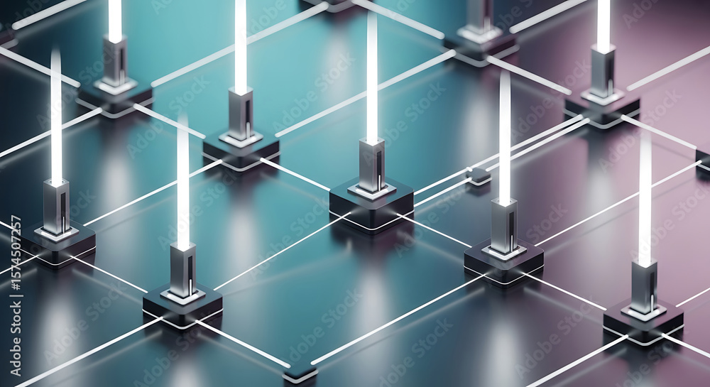 Poster futuristic network grid concept depicting data flow and digital connection