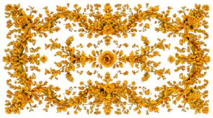 Ornate, symmetrical pattern of many small, detailed yellow flowers, creating a complex, repeating design