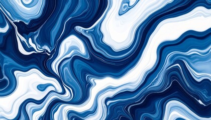 Fototapeta premium Marbled pattern that evokes the fusion of different materials, fluid texture of milky white and deep indigo intertwined with each other