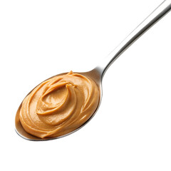 Peanut butter scoop in spoon isolated on transparent background perfect for food ads and design