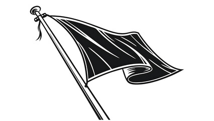 black flag isolated on white, black and white flag, blank black flag on pole isolated on white background	
