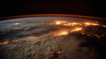 Earth from Space: A mesmerizing view of Earth from space, with cities glowing in the night and clouds gently swirling across the planet's surface.