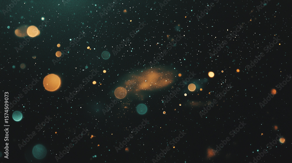 Poster abstract cosmic particles floating in dark space with softly glowing bokeh effect