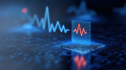 Heartbeat in Data: An ECG readout glows with cool precision, reflecting the fusion of digital technology and human life's vital rhythm.