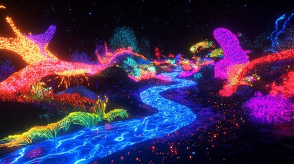 Neon Lights Flowing Through a Futuristic Digital City
