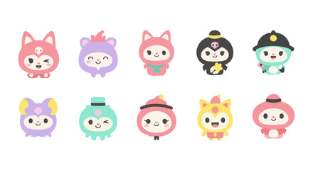 Kawaii Character Collection: Adorable Flat Vector Set