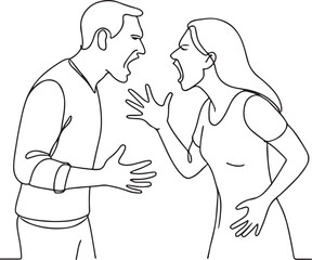 Couple Arguing Yelling at Each Other Minimal Line Art