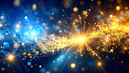 Golden energy burst with sparkling lights high resolution photo