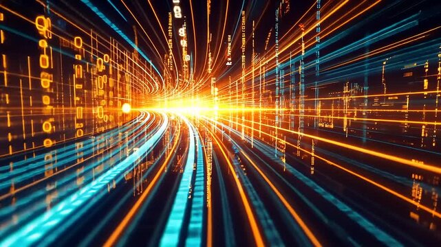 Digital realm: An abstract visualization of data flow through virtual networks