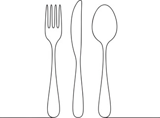 Cutlery Fork Knife Spoon Minimal Line Drawing on White