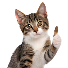 Cat showing thumbs up in a fun pose isolated on transparent background