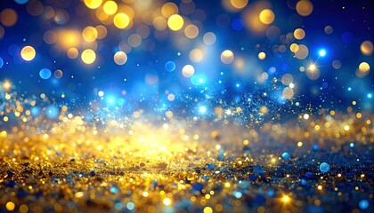 Golden and blue glitter lights effect high resolution photo