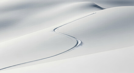 Snowy trail through fresh snow