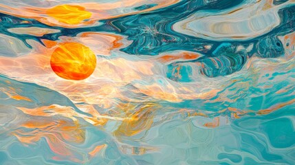 Warm Sun Melting into an Abstract Ocean Reflection