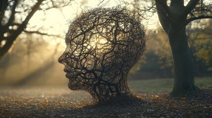Digital Art of Human Face Shaped by Nature's Branches