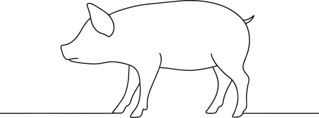 Domestic Pig Farm Animal Minimalist Line Illustration