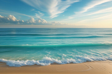 Peaceful tropical beach with turquoise waves and sky