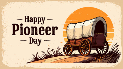 Vector art of a vintage illustration of a covered wagon for pioneer day