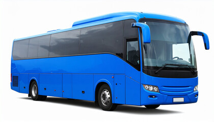 Modern Blue Tour Bus Isolated on Clean White Background for Travel Company Promotion Long Distance Coach Service or Transportation Advertisement