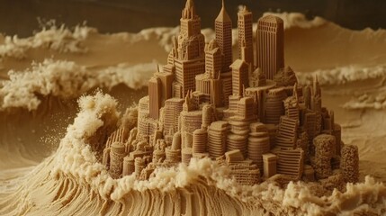 Surreal Urban Scene Made of Sand and Light