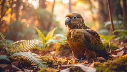 Tropical forest bird near leafy plants high resolution photo