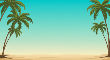Fototapeta premium Tropical Beach Background with Palm Trees and Turquoise Sky Illustration