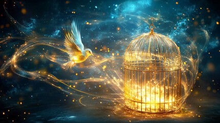 Ethereal Bird Glowing Beyond the Cage