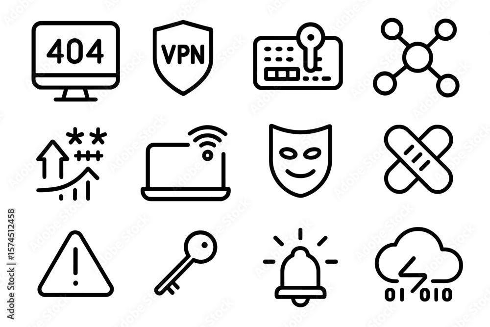 Poster cybersecurity icons set with digital technology and networking symbols
